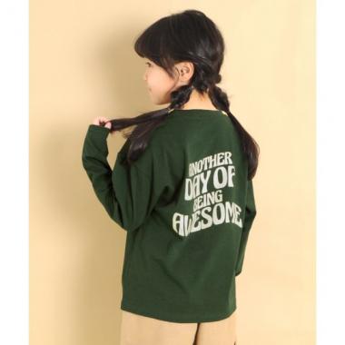 天竺・ドロップショルダープリント長袖Tシャツ