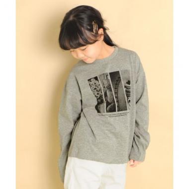 天竺・ドロップショルダープリント長袖Tシャツ