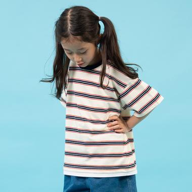 【SKIT0LY】ボーダー・ポイント刺繍レイヤード半袖Tシャツ