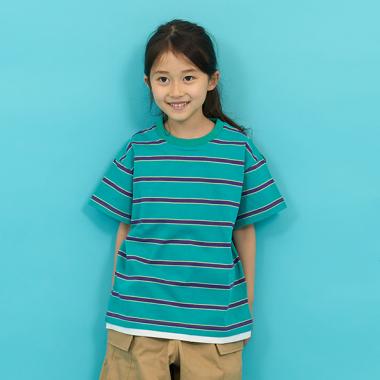 【SKIT0LY】ボーダー・ポイント刺繍レイヤード半袖Tシャツ