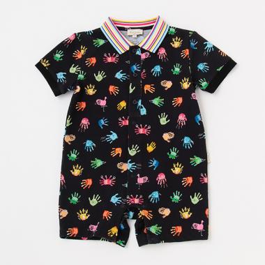 ハンドスタンプ柄半袖カバーオール