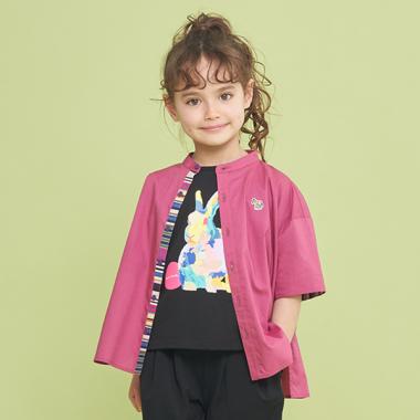 ノーカラー半袖シャツ