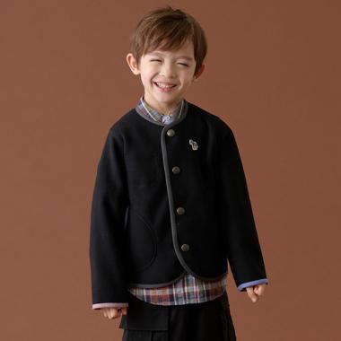 配色パイピングノーカラージャケット