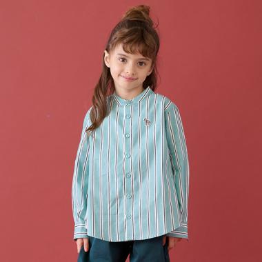 ノーカラー先染め長袖シャツ