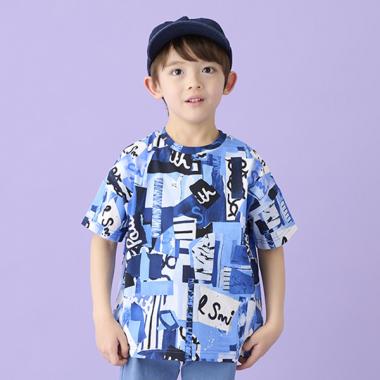 コラージュ柄半袖Tシャツ