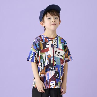 コラージュ柄半袖Tシャツ