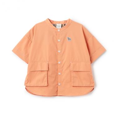 ビッグポケットノーカラー半袖シャツ