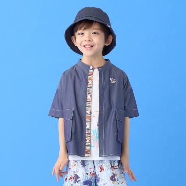 ビッグポケットノーカラー半袖シャツ