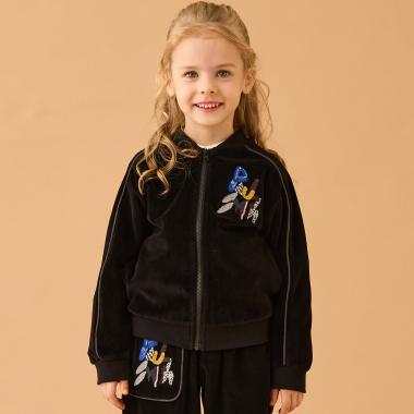 ロゴ刺しゅうベロアブルゾン