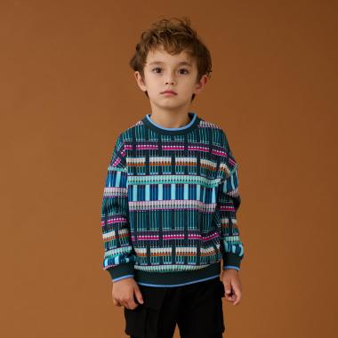 幾何学チェック裏毛プルオーバー