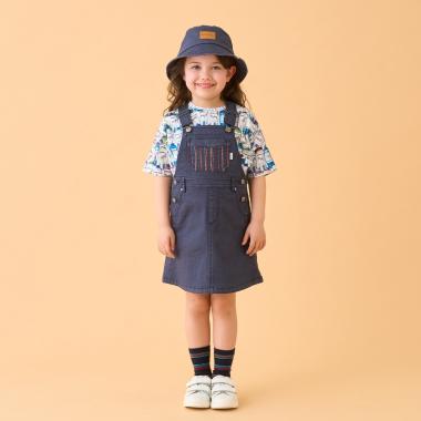 ポケットストライプ刺しゅうデニムジャンスカ