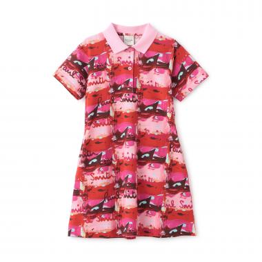 ロゴペイント総柄ポロワンピース