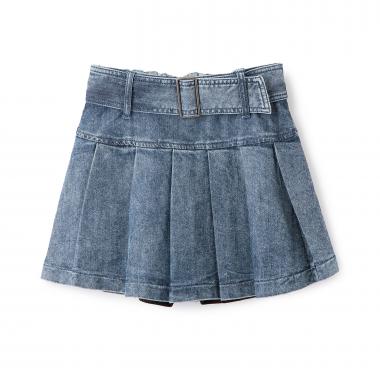 【インナーパンツつき】ベルトつきデニムスカート