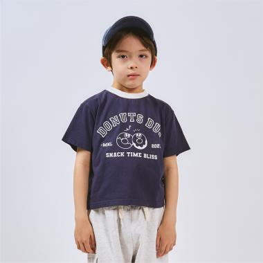 【プチプラ】【綿100%】バックハート・ドーナツプリント半袖Tシャツ