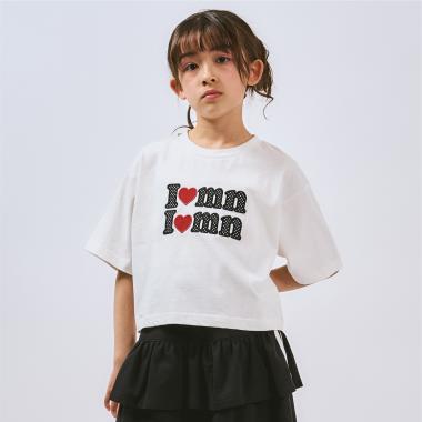 【綿100%】ロゴアップリケクロップド半袖Tシャツ