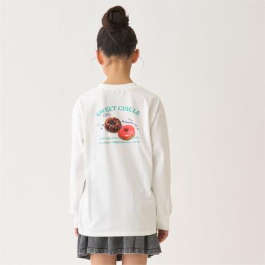 【綿100%】【防汚】ドーナツフォトプリント長袖Tシャツ