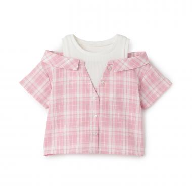 肩あきレイヤード半袖シャツ