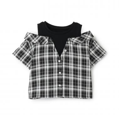 肩あきレイヤード半袖シャツ