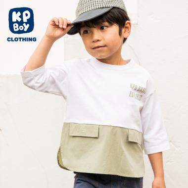 ナイロンストレッチ切り替え７分丈Tシャツ