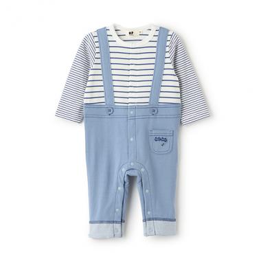 デニム＋ボーダーレイヤード風カバーオール