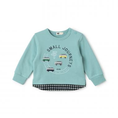 車刺シュウ×裾チェック トレーナー