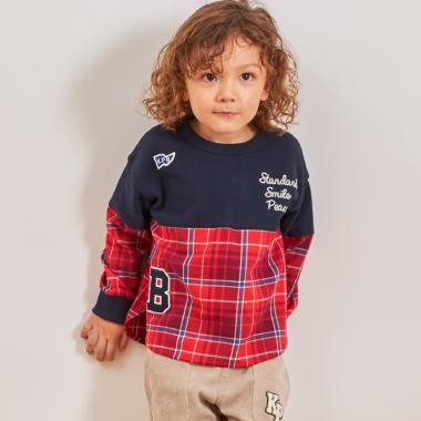 裏毛×ヘリンボーンチェック トレーナー