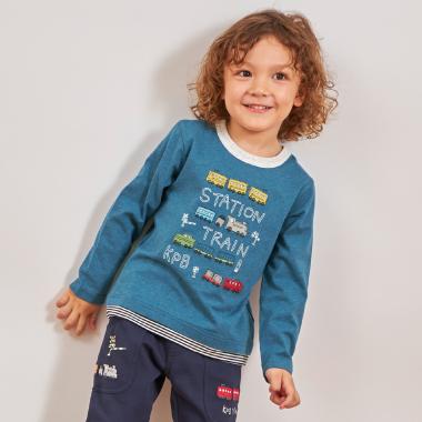 電車アップリケ 長袖Tシャツ