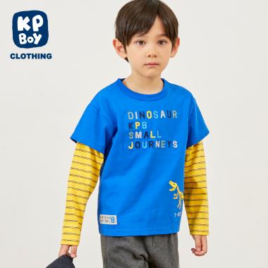 恐竜刺しゅう レイヤード風長袖Tシャツ