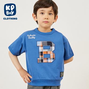 Bアップリケ 6分袖Tシャツ