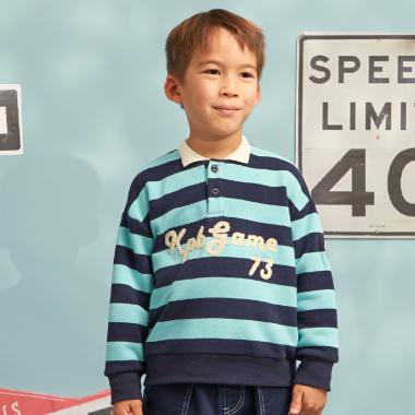 衿付き ボーダー裏毛トレーナー