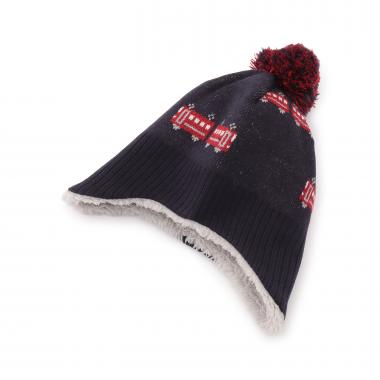 電車柄 耳当て付きニット帽