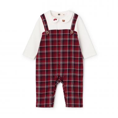 先染チェック レイヤード風カバーオール