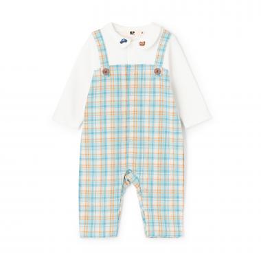 先染チェック レイヤード風カバーオール