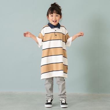 【親子リンク】衿つきラガー半袖ワンピ