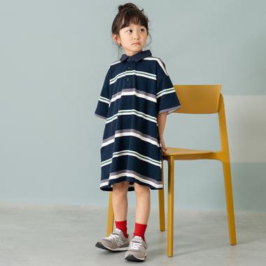 【親子リンク】衿つきラガー半袖ワンピ