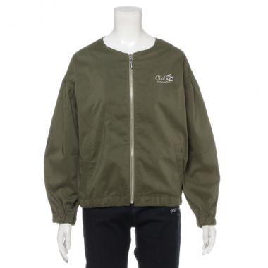 袖シャーリングノーカラーブルゾン