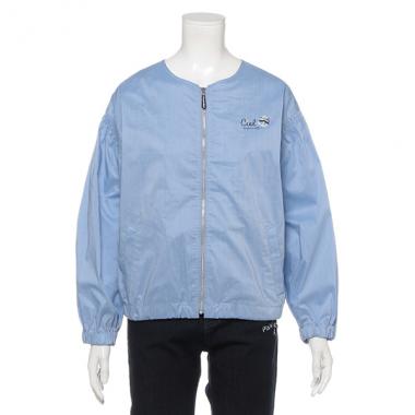 袖シャーリングノーカラーブルゾン