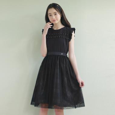 チェックドッキングワンピース×チュールスカート