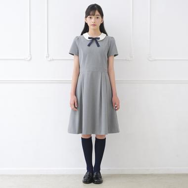 ＊白衿半袖タックワンピース