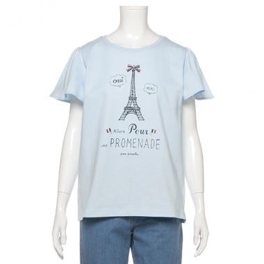 エッフェルプリント袖フリルTシャツ
