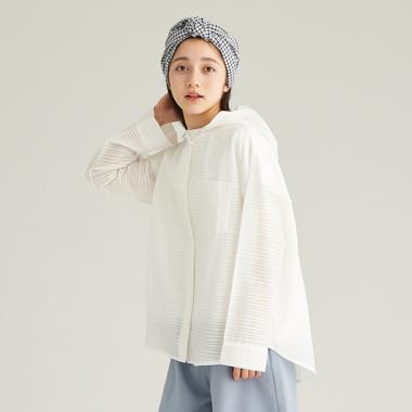 【AMI】シアーボーダーフーディブラウス