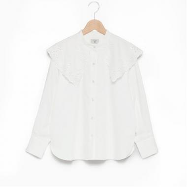 【AMI】カットワーク刺しゅうビッグカラーブラウス