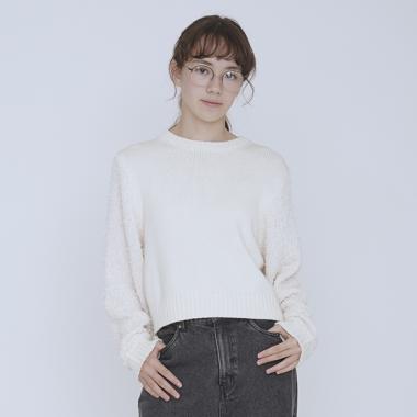 【AMI】チュールテープミックススリーブニットプルオーバー