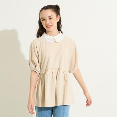 【AMI】【接触冷感】刺しゅう衿ペプラムカットプルオーバー