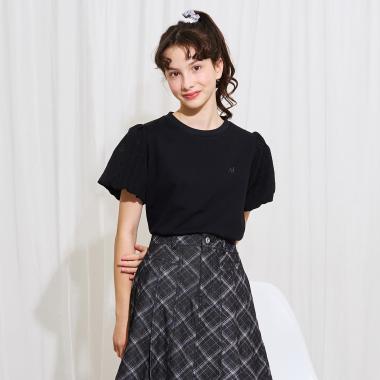 【AMI】接触冷感チェックバルーンスリーブTシャツ