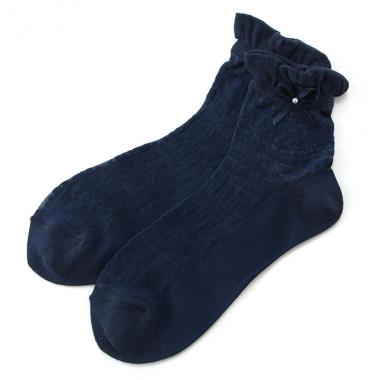 透けレース柄クルーソックス