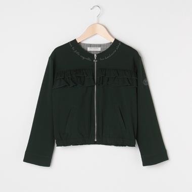 胸フリルつきノーカラージップブルゾン