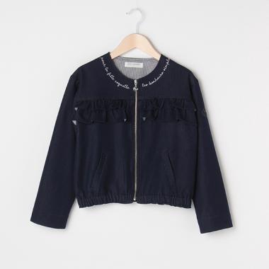 胸フリルつきノーカラージップブルゾン