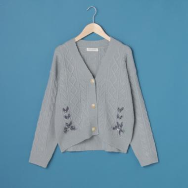 レースアップモールニットVネックカーディガン