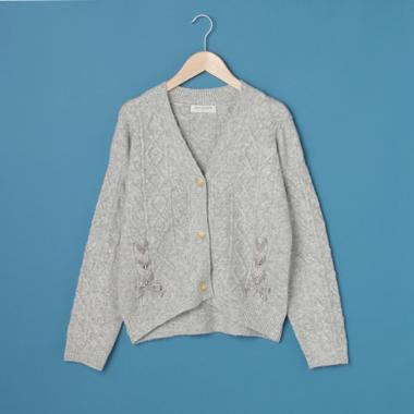 レースアップモールニットVネックカーディガン